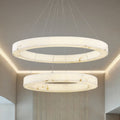 Medley 42" Wide Brushed Brass 2-Tier LED Ring Alabaster Chandelier - Tianguang Alabaster Lighting