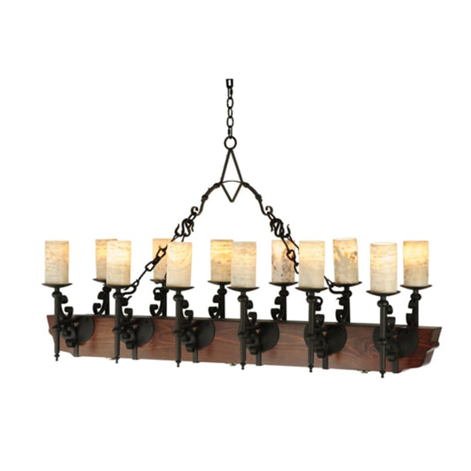 Tudor 15 Light 60" Wide Pillar Candle Style Natural Stone Chandelier with Amber Jadestone Shades - Wrought Iron Finish - Tianguang Alabaster Lighting