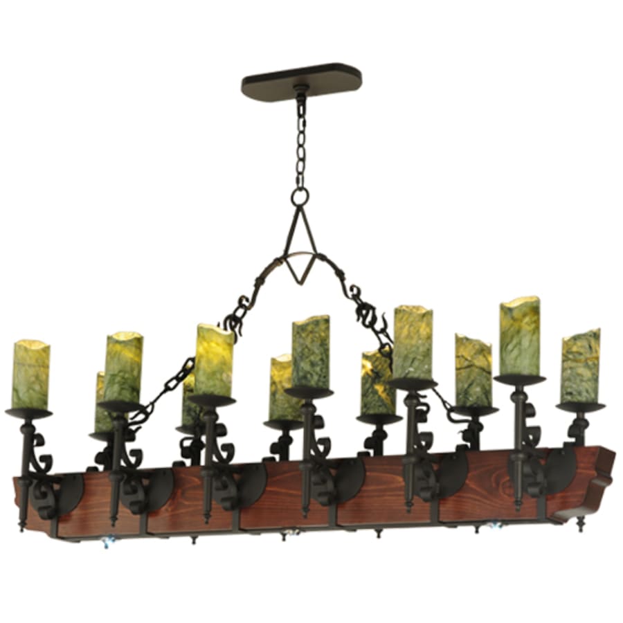 Tudor 15 Light 60" Wide Wrought Iron Candle Style Natural Stone Chandelier - Tianguang Alabaster Lighting