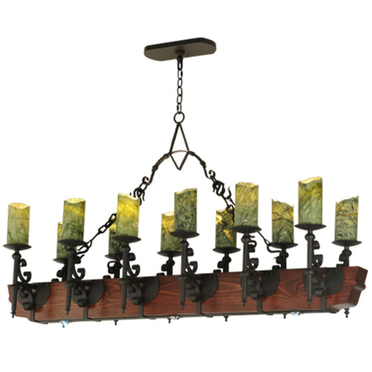 Tudor 15 Light 60" Wide Wrought Iron Candle Style Natural Stone Chandelier - Tianguang Alabaster Lighting