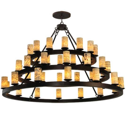Loxley Horizon 42 Light 70" Wide Pillar Candle Style Natural Stone Chandelier - Tianguang Alabaster Lighting