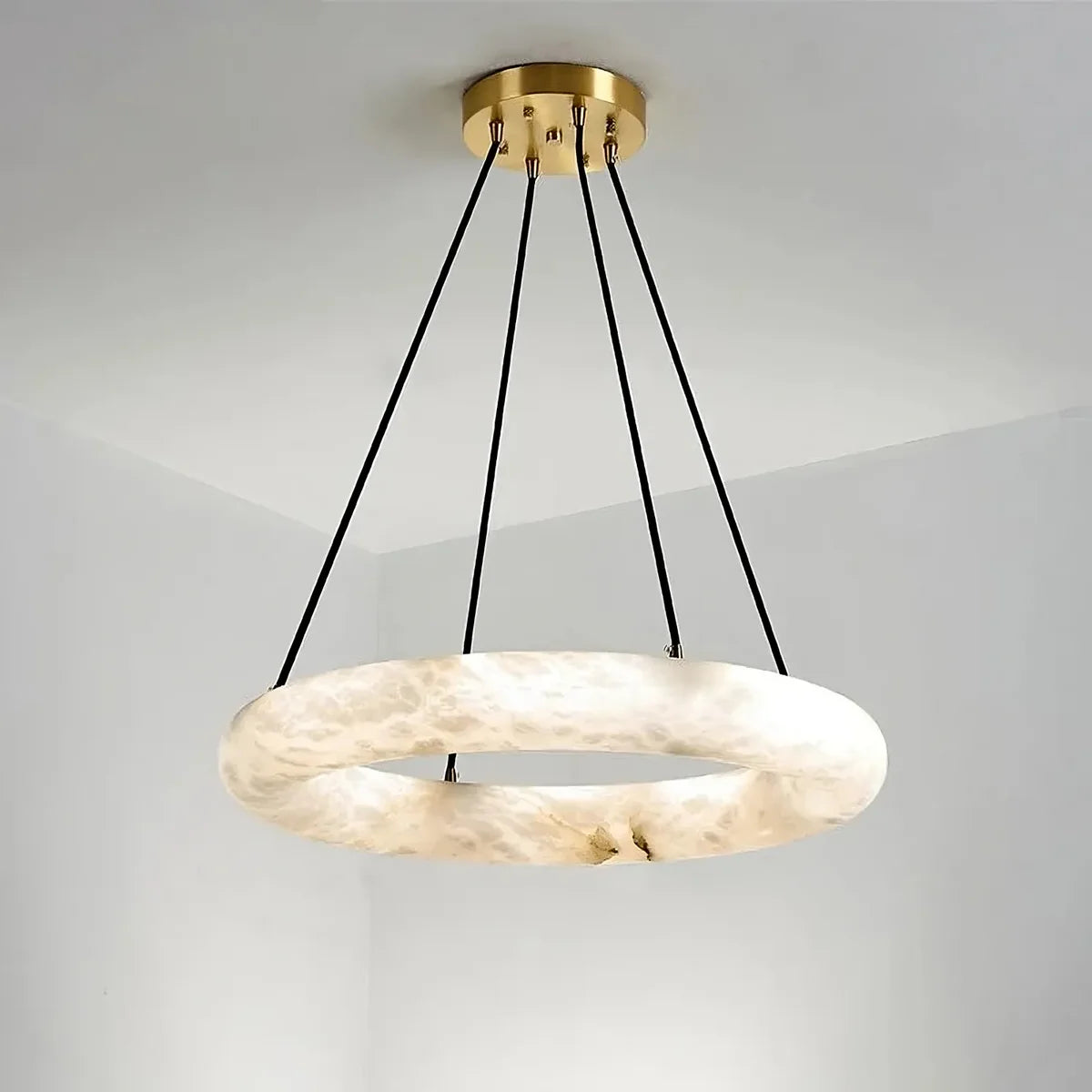 20" Natural Marble Wheel Chandelier - Tianguang Alabaster Lighting