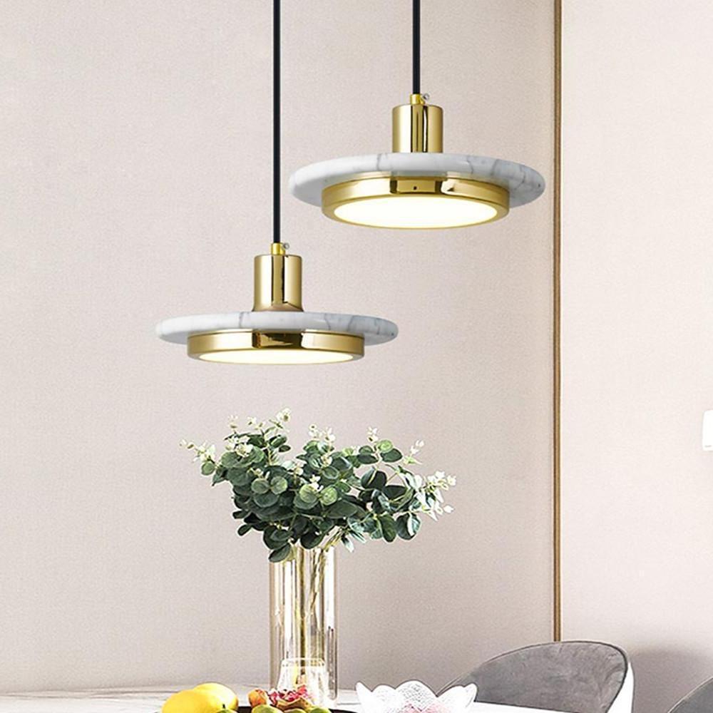 Double Circle Pendant Lighting Classic Metal Marble Island Pendant Lights - Tianguang Alabaster Lighting
