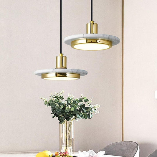 Double Circle Pendant Lighting Classic Metal Marble Island Pendant Lights - Tianguang Alabaster Lighting