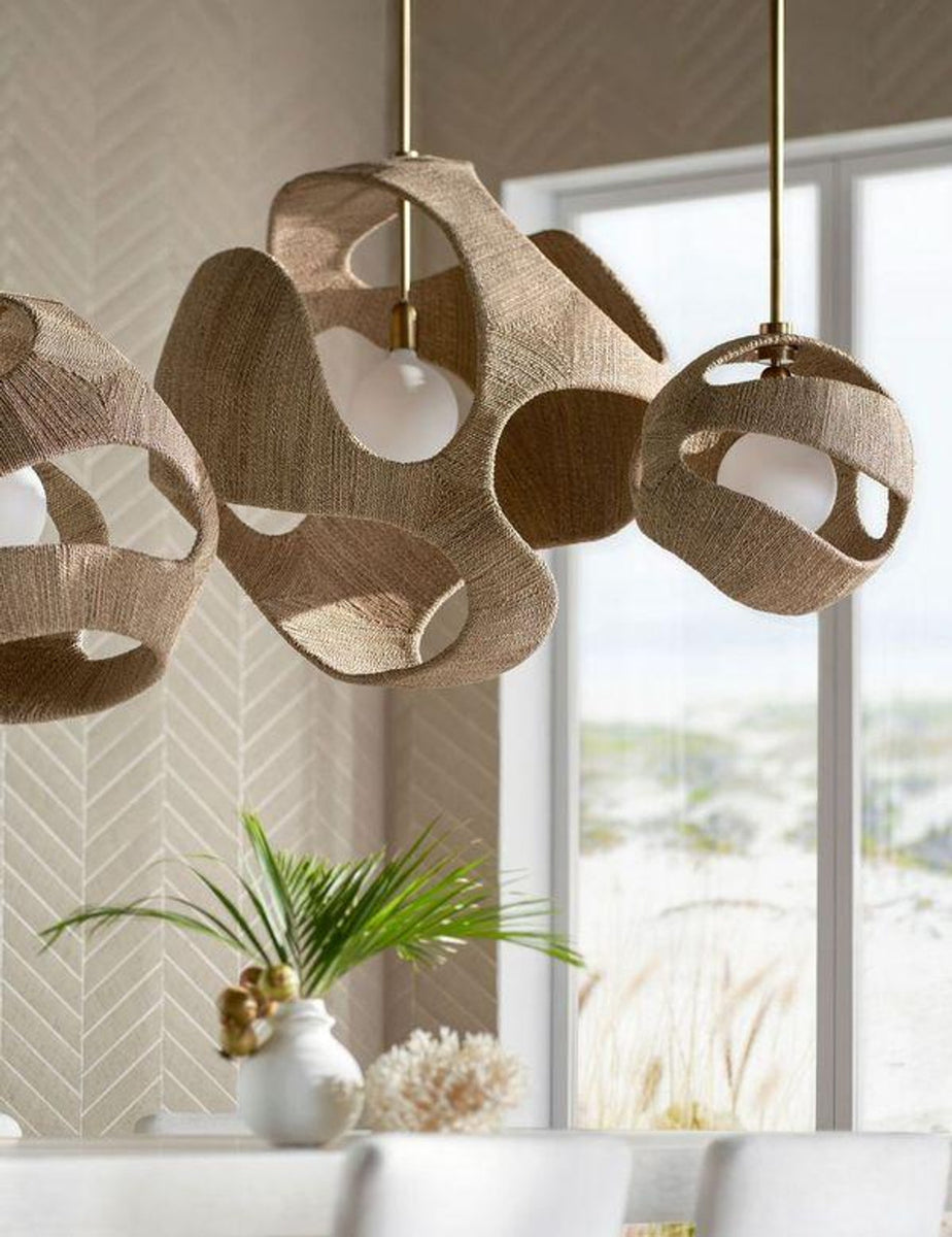 Landon Calcite Pendant, 2-Light, LED, Warm Brass, 29"H - Tianguang Alabaster Lighting