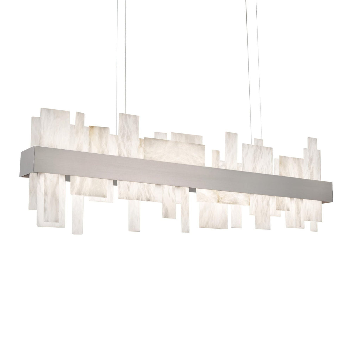 Acropolis 46in LED Linear Chandelier 3000K with Spanish Alabaster in Brushed Nickel - Tianguang Alabaster Lighting