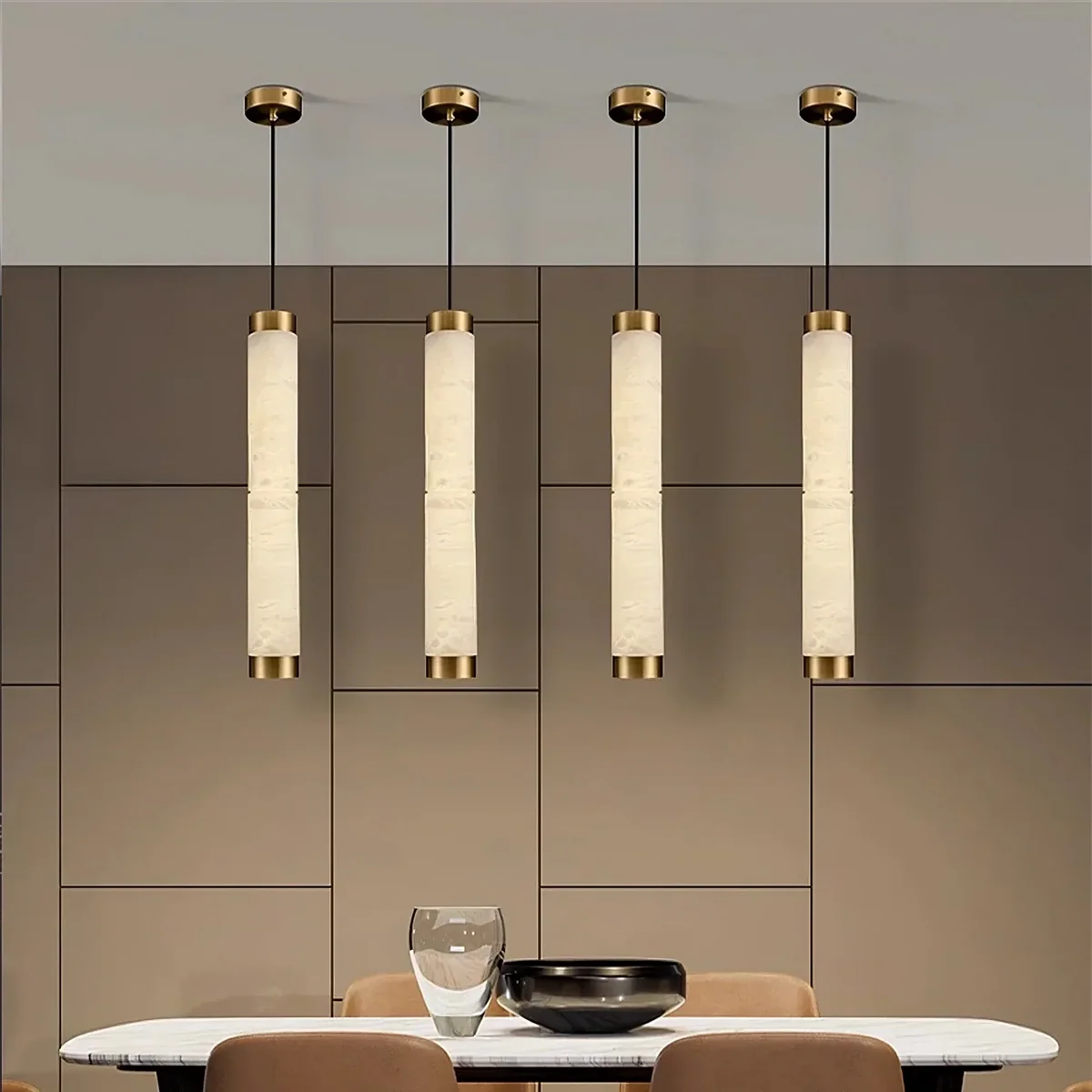 23" Natural Marble Pendant Light Chandelier - Tianguang Alabaster Lighting