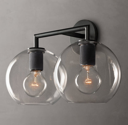 Utilitaire Globe Shade Double Wall Light, Bathroom Wall Sconce, detail 3