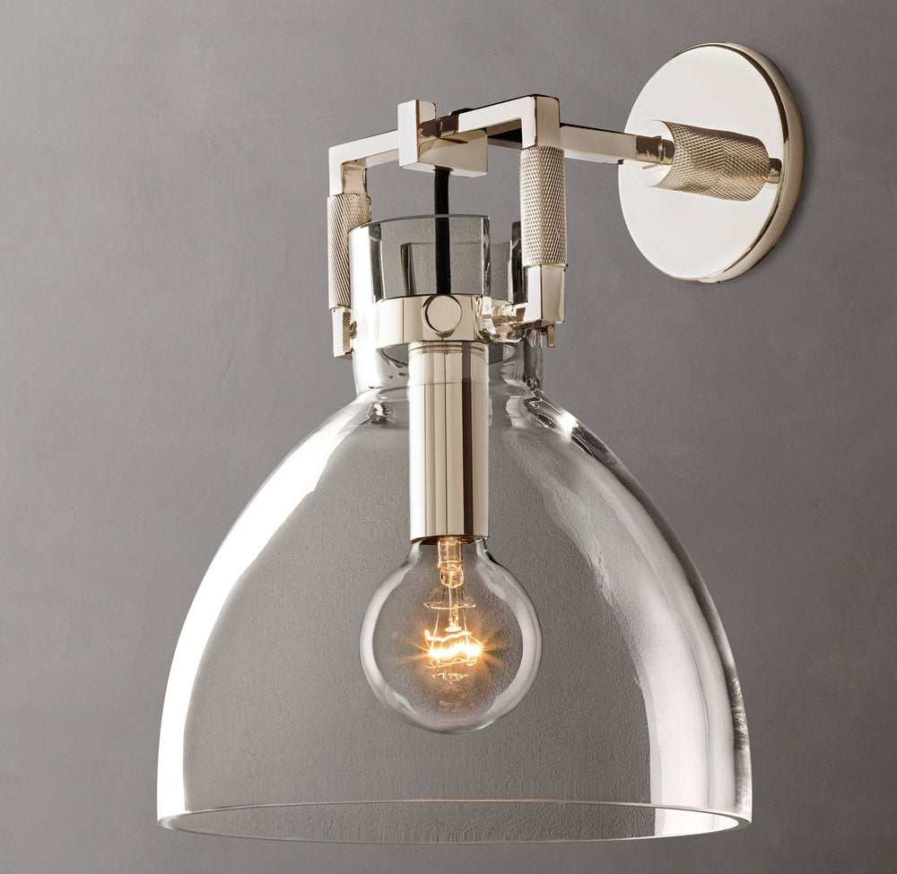Machinist Glass Cloche Wall Light 10", Bathroom Wall Sconce, detail 10