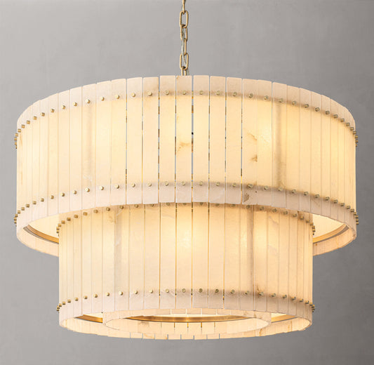 San Marco Alabaster Round Tiered Chandelier 48" - Tianguang Alabaster Lighting