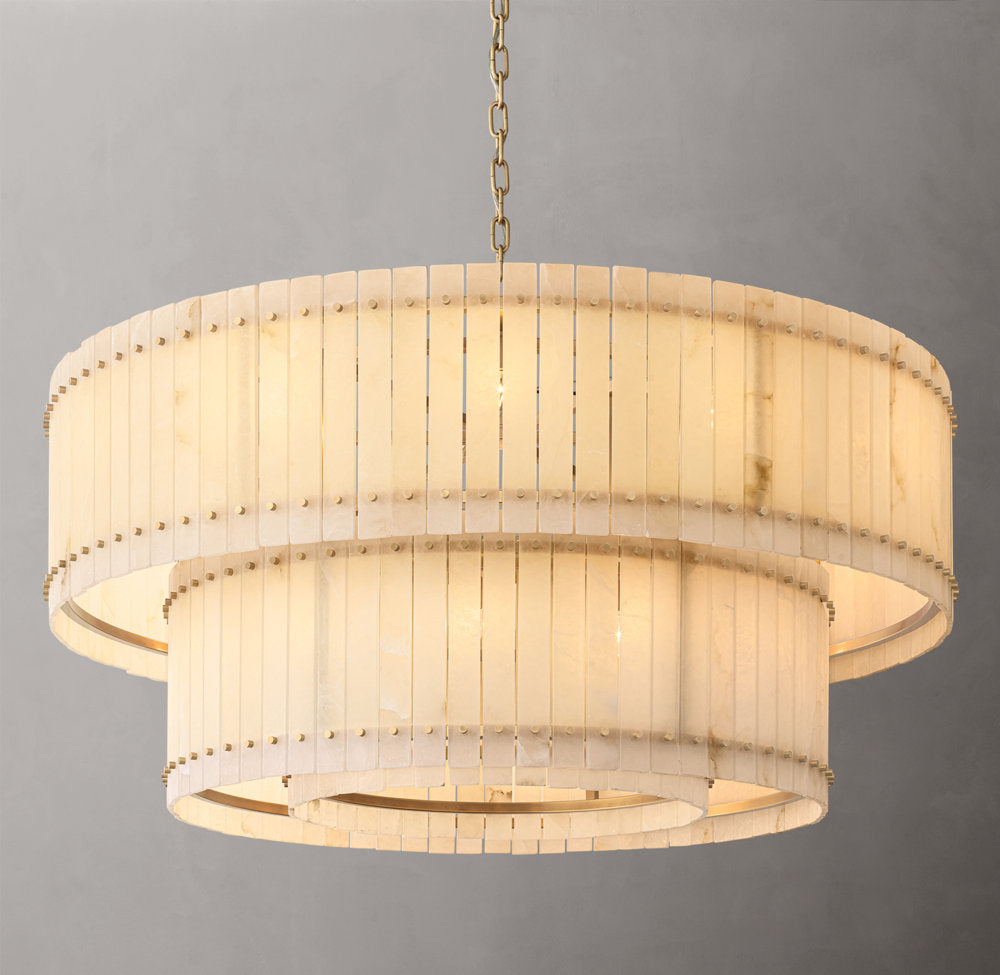San Marco Alabaster Round Tiered Chandelier 60" - Tianguang Alabaster Lighting