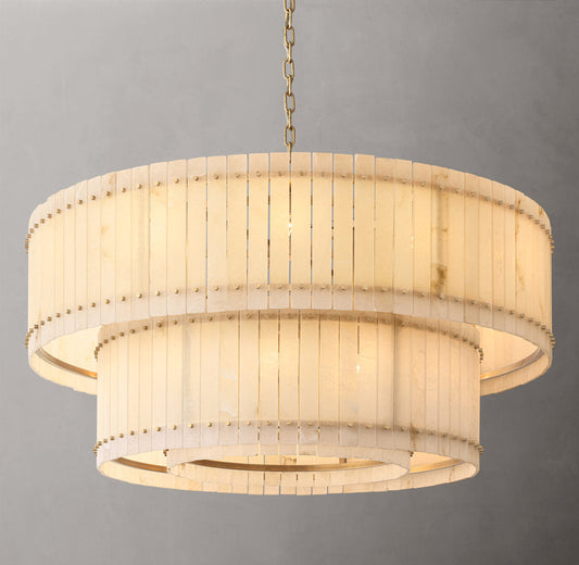 San Marco Alabaster Round Tiered Chandelier 60" - Tianguang Alabaster Lighting