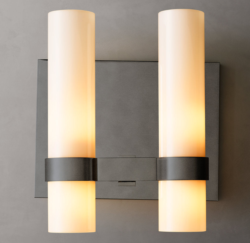 Ravelle Milk Glass Double Wall Light, Bathroom Wall Sconce, detail 10