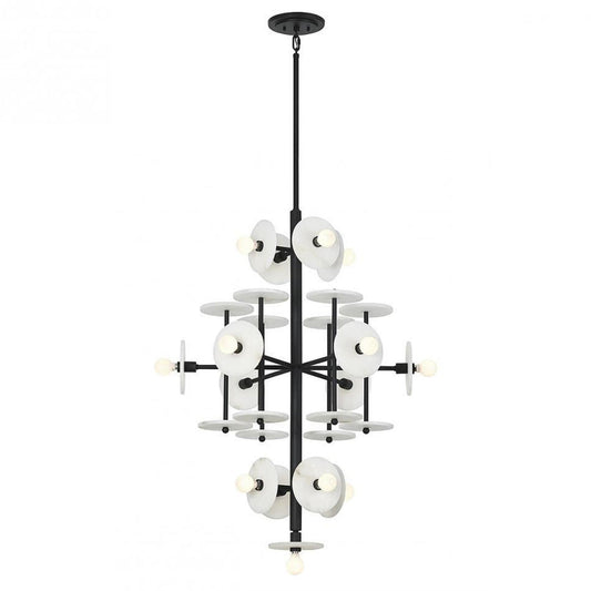 Amani Chandelier, 15-Light, Black Cashmere, Alabaster Shade, 30"W - Tianguang Alabaster Lighting