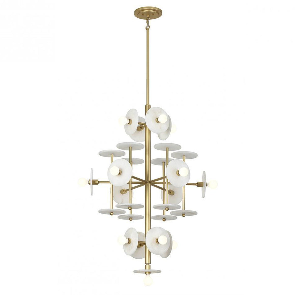Amani Chandelier, 15-Light, Royal Gold, Alabaster Shade, 30"W - Tianguang Alabaster Lighting