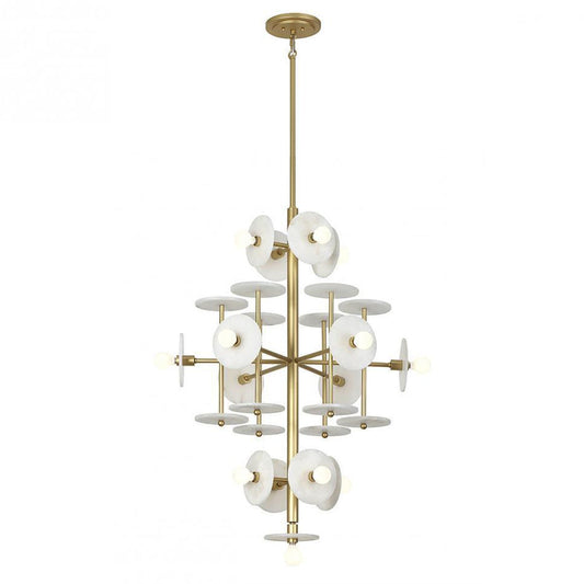 Amani Chandelier, 15-Light, Royal Gold, Alabaster Shade, 30"W - Tianguang Alabaster Lighting