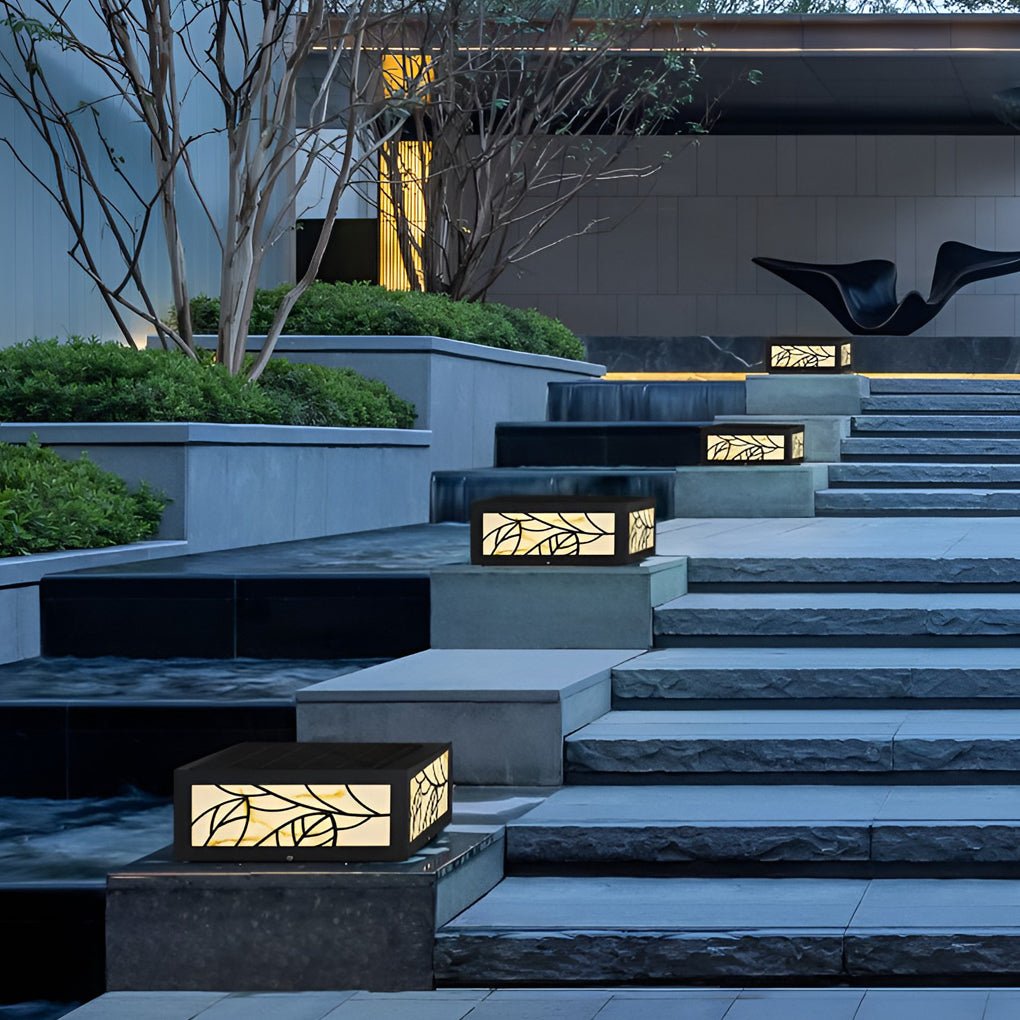 Square Waterproof LED Modern Solar Outdoor Deck Post Lights Pillar Light Marble Lighting Fixture - Tianguang Alabaster Lighting